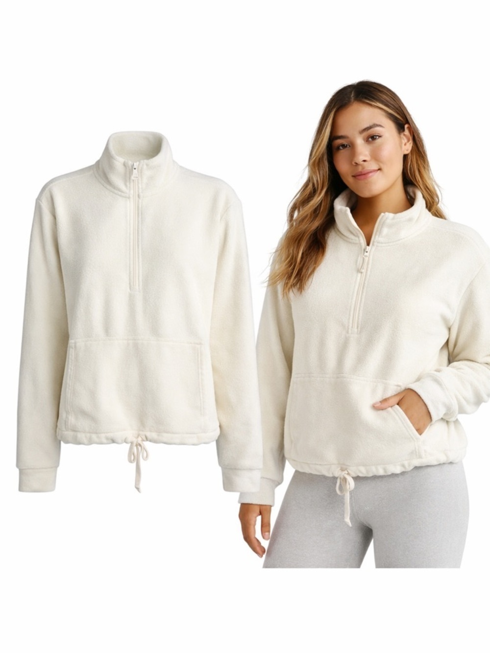 Beyond Yoga Cream Fleece Pullover | Half Zip Sherpa Sweatshirt | Cozy Lounge | S